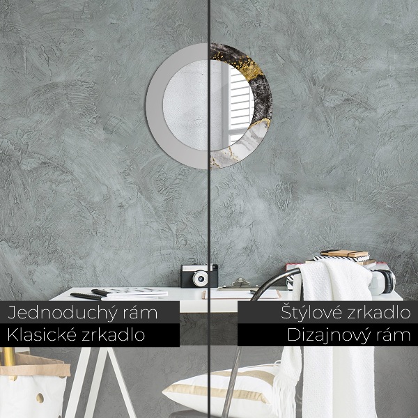Miroir rond cadre avec impression Marbre et or