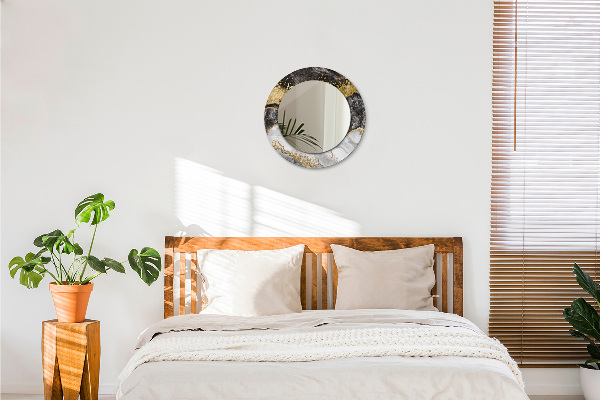 Miroir rond cadre avec impression Marbre et or