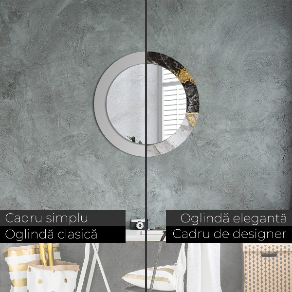 Miroir rond cadre avec impression Marbre et or