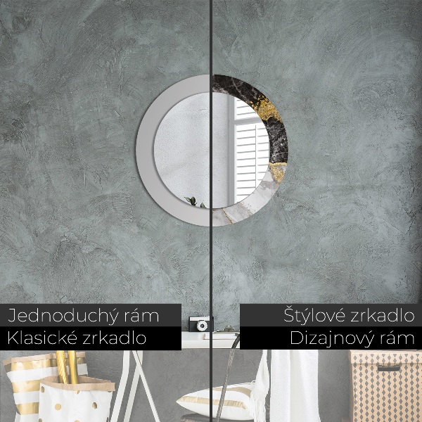Miroir rond cadre avec impression Marbre et or