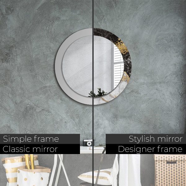 Miroir rond cadre avec impression Marbre et or