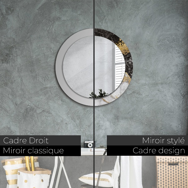 Miroir rond cadre avec impression Marbre et or