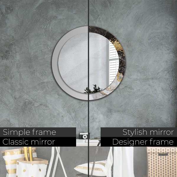 Miroir rond cadre avec impression Marbre et or