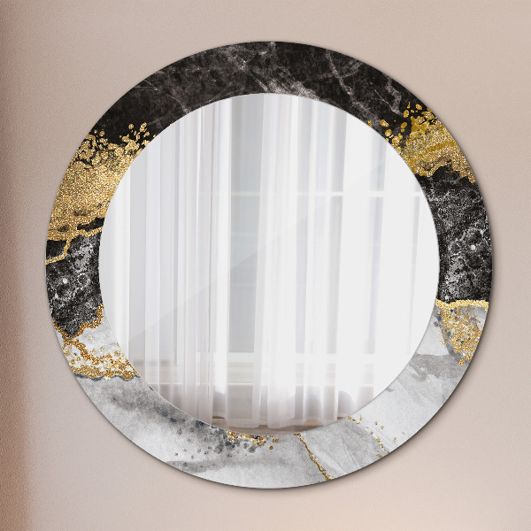 Miroir rond cadre avec impression Marbre et or