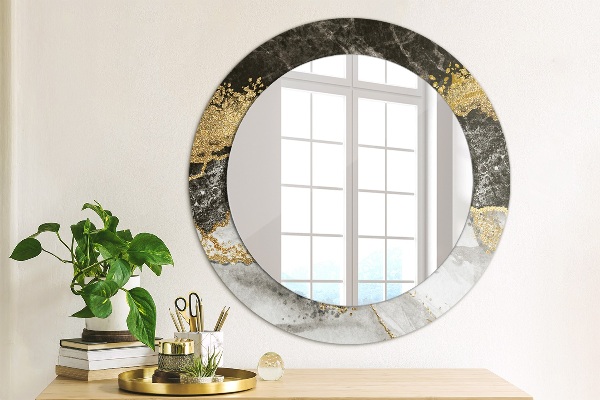 Miroir rond cadre avec impression Marbre et or