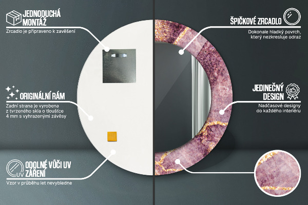 Miroir rond cadre avec impression Marbre avec l'ajout d'or