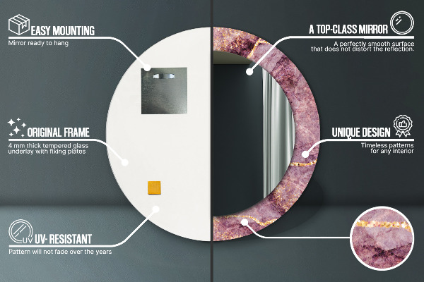 Miroir rond cadre avec impression Marbre avec l'ajout d'or