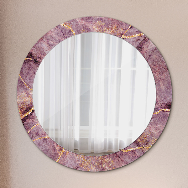 Miroir rond cadre avec impression Marbre avec l'ajout d'or