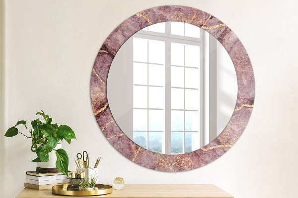 Miroir rond cadre avec impression Marbre avec l'ajout d'or