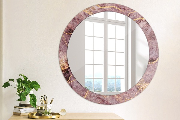 Miroir rond cadre avec impression Marbre avec l'ajout d'or