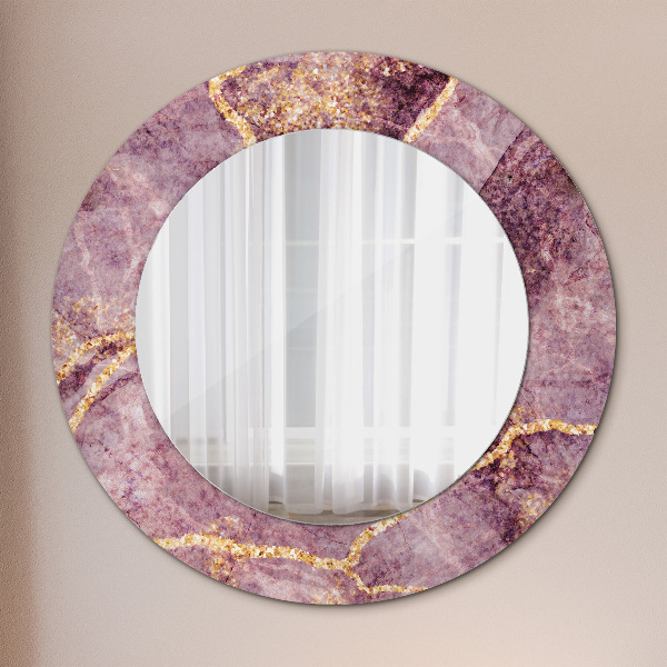 Miroir rond cadre avec impression Marbre avec l'ajout d'or