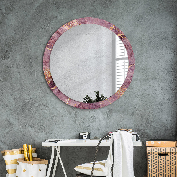 Miroir rond cadre avec impression Marbre avec l'ajout d'or