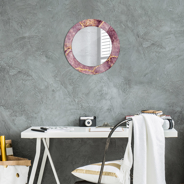 Miroir rond cadre avec impression Marbre avec l'ajout d'or