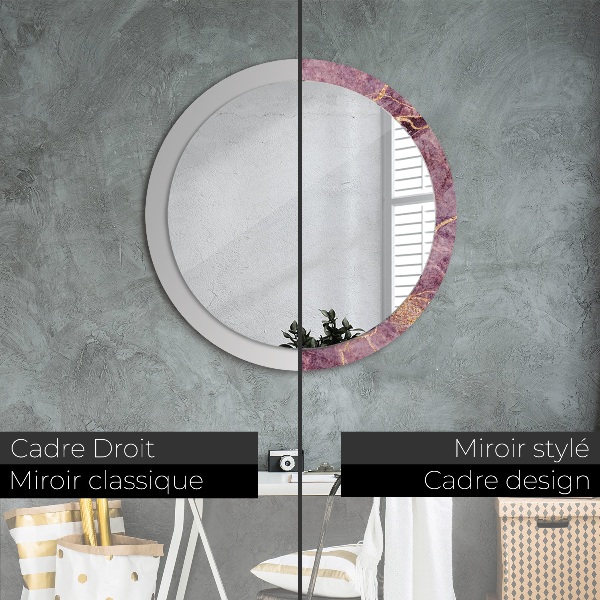 Miroir rond cadre avec impression Marbre avec l'ajout d'or