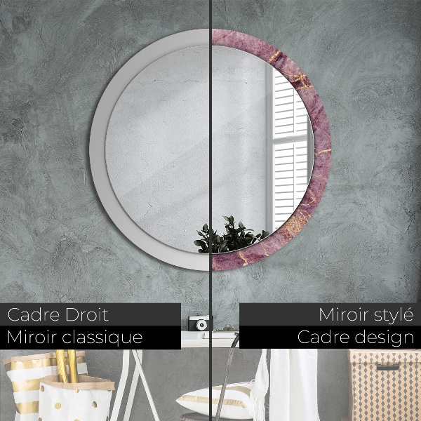 Miroir rond cadre avec impression Marbre avec l'ajout d'or