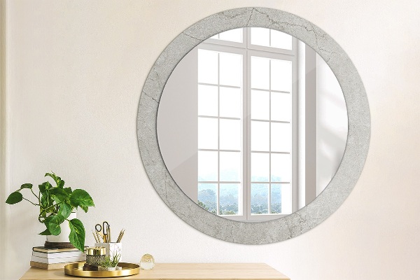 Miroir rond cadre avec impression Ciment gris