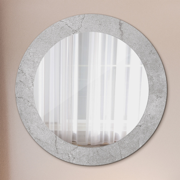 Miroir rond cadre avec impression Ciment gris