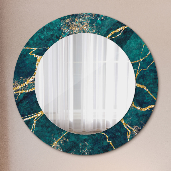 Miroir rond cadre avec impression Marbre de malachite vert