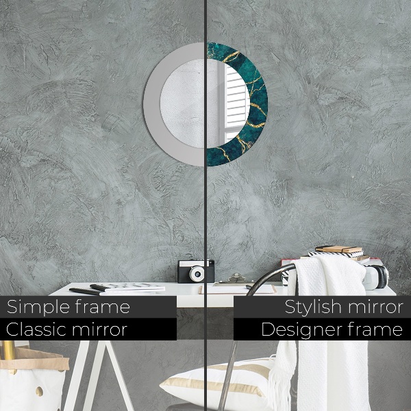 Miroir rond cadre avec impression Marbre de malachite vert