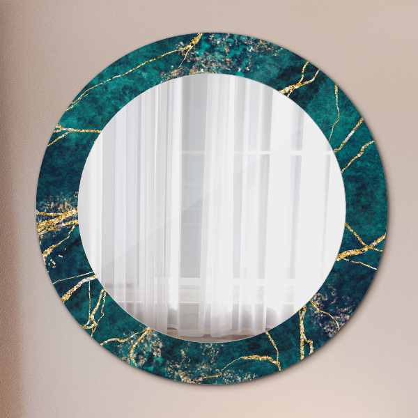 Miroir rond cadre avec impression Marbre de malachite vert