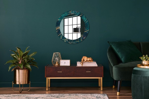 Miroir rond cadre avec impression Marbre de malachite vert