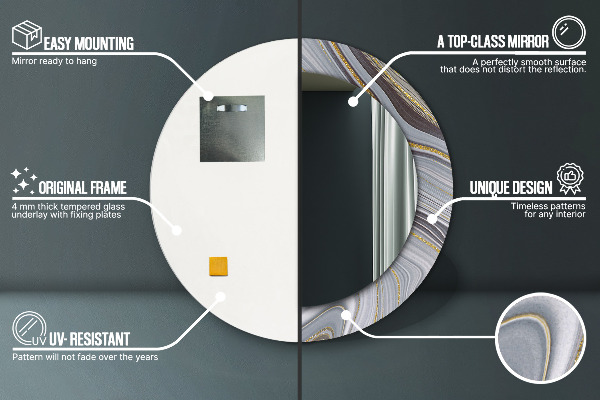 Miroir rond cadre avec impression Marbre gris