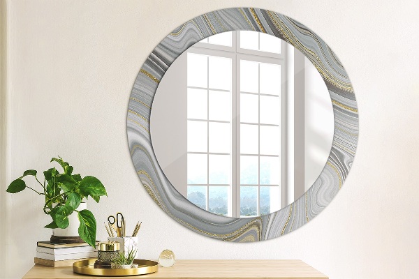 Miroir rond cadre avec impression Marbre gris