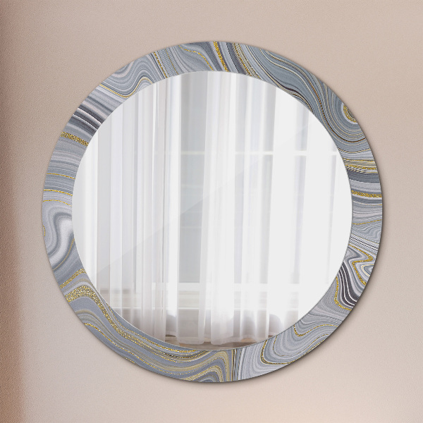 Miroir rond cadre avec impression Marbre gris