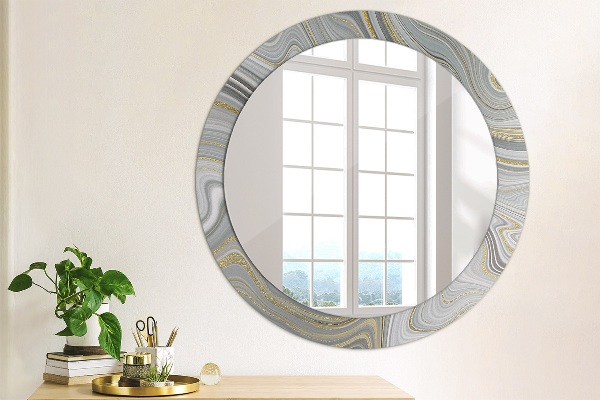 Miroir rond cadre avec impression Marbre gris