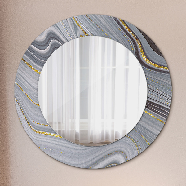 Miroir rond cadre avec impression Marbre gris