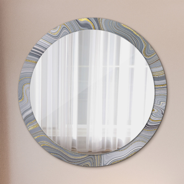 Miroir rond cadre avec impression Marbre gris