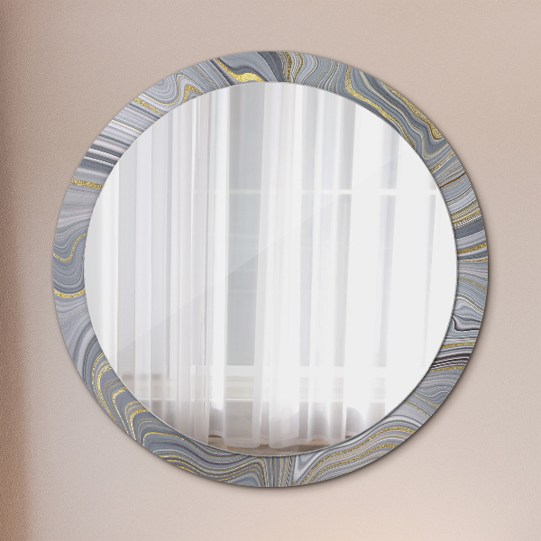 Miroir rond cadre avec impression Marbre gris