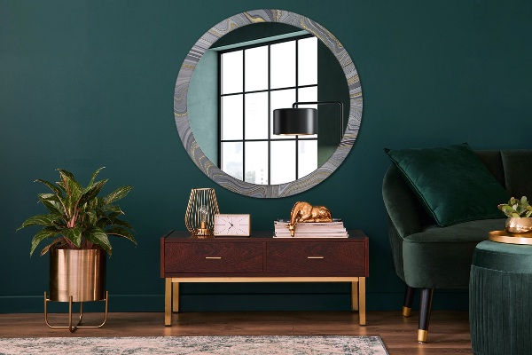 Miroir rond cadre avec impression Marbre gris