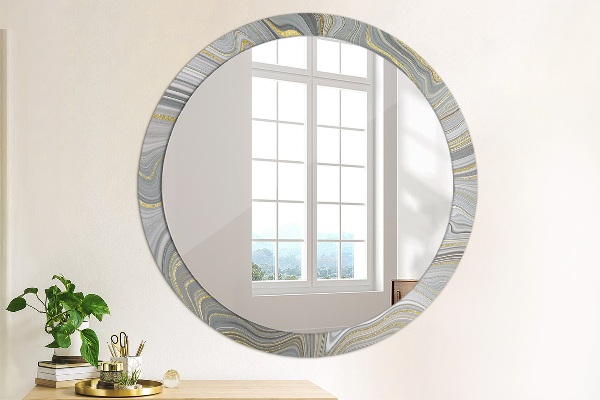 Miroir rond cadre avec impression Marbre gris