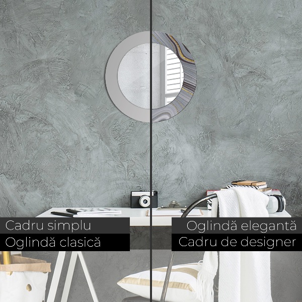 Miroir rond cadre avec impression Marbre gris