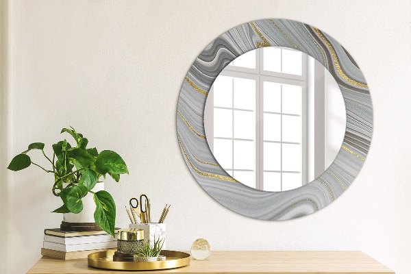 Miroir rond cadre avec impression Marbre gris