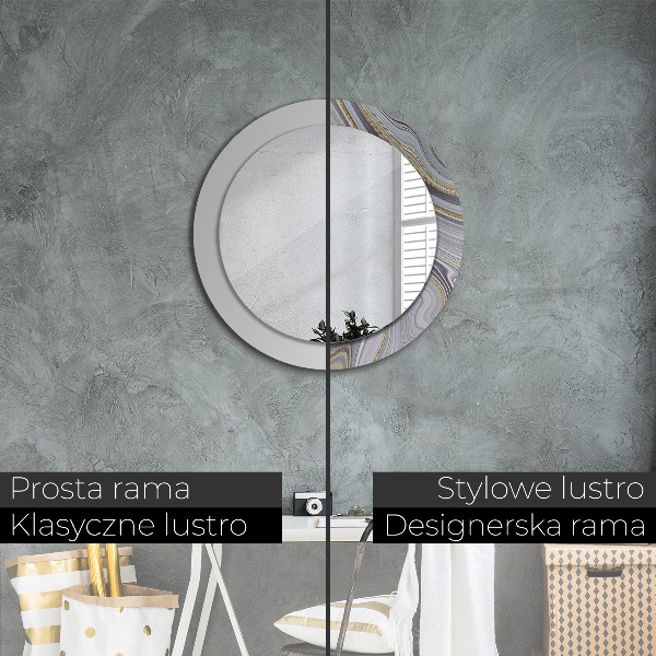 Miroir rond cadre avec impression Marbre gris
