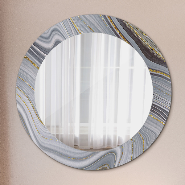 Miroir rond cadre avec impression Marbre gris