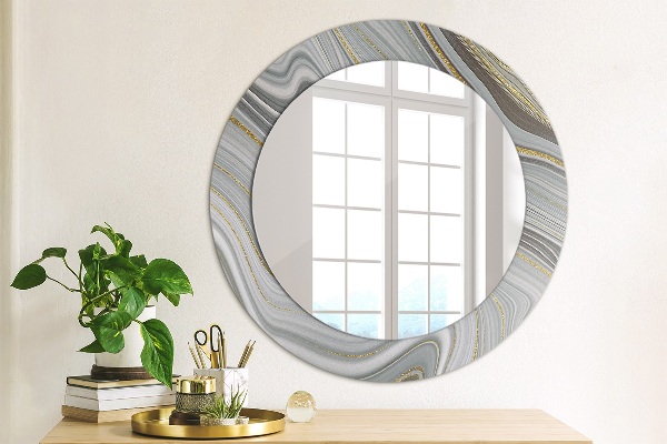 Miroir rond cadre avec impression Marbre gris