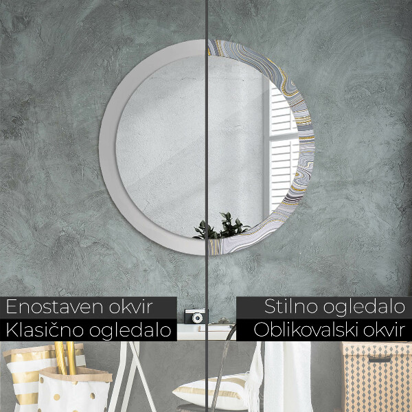 Miroir rond cadre avec impression Marbre gris
