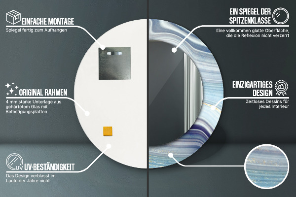 Miroir rond cadre avec impression Marbre bleu