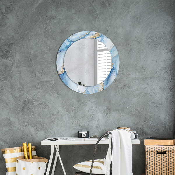 Miroir rond cadre avec impression Or marbre bleu