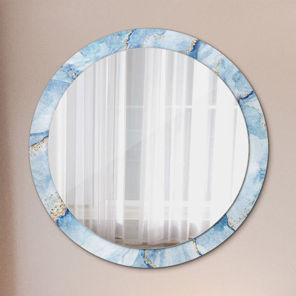 Miroir rond cadre avec impression Or marbre bleu