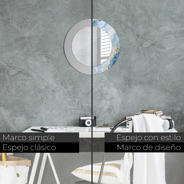Miroir rond cadre avec impression Or marbre bleu