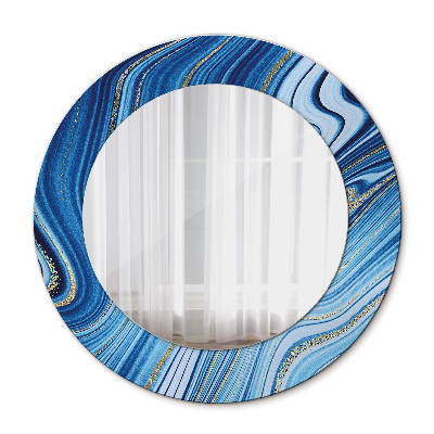 Miroir rond cadre avec impression Marbre bleu