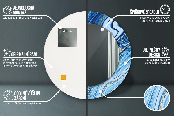 Miroir rond cadre avec impression Marbre bleu