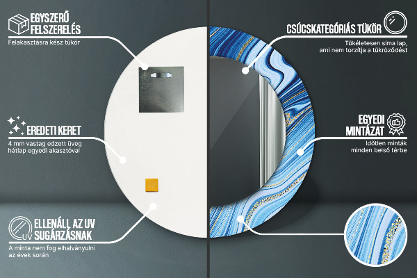 Miroir rond cadre avec impression Marbre bleu