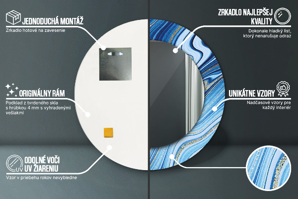 Miroir rond cadre avec impression Marbre bleu