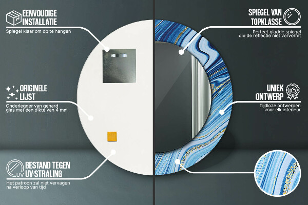 Miroir rond cadre avec impression Marbre bleu