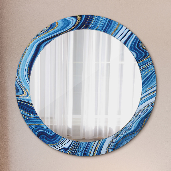 Miroir rond cadre avec impression Marbre bleu